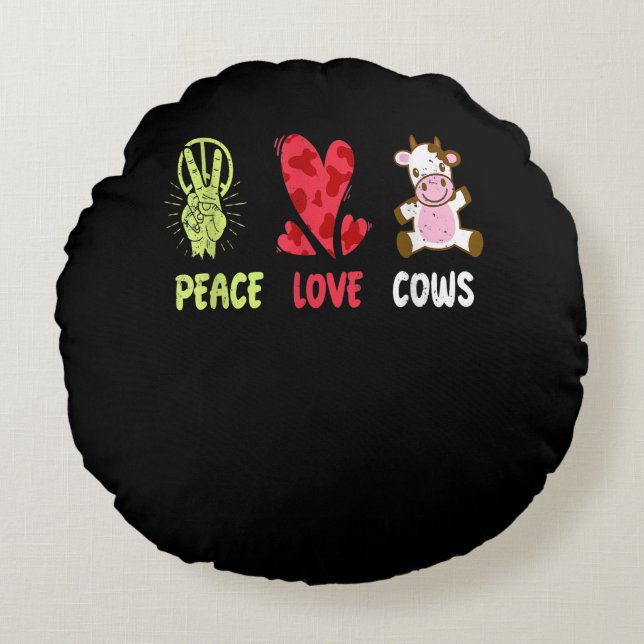 Hippie Farmer Koe Idea|Funny Koe Lover Gift Rond Kussen (Voorkant)