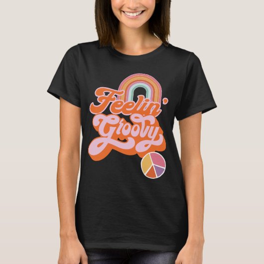 Hippie Feelin' Groovy Rainbow Peace Sign T-shirt (Voorkant)