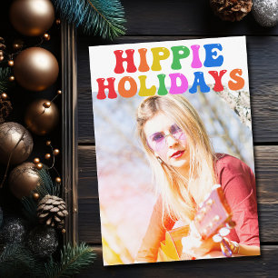 Hippie Feestdagen Colorful Kerstfamilie Foto Feestdagenkaart