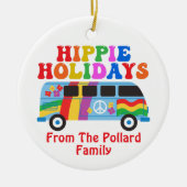 Hippie Feestdagen Cute Retro 70s Aangepaste kerst Keramisch Ornament (Voorkant)