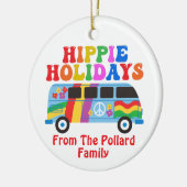 Hippie Feestdagen Cute Retro 70s Aangepaste kerst Keramisch Ornament (Links)