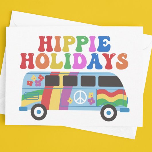 Hippie Feestdagen Cute Retro 70s Colorful Custom Feestdagenkaart