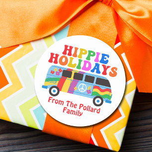 Hippie Feestdagen Cute Retro 70s Van Aangepaste Gi Ronde Sticker