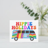 Hippie Feestdagen Cute Retro 70s Van Holiday Briefkaart (Staand voorkant)