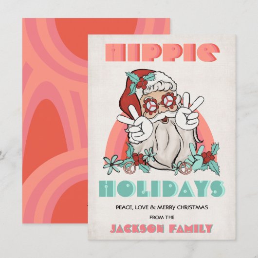 Hippie Feestdagen kerstrecro Santa Holiday Card Feestdagenkaart (Voorkant / Achterkant)
