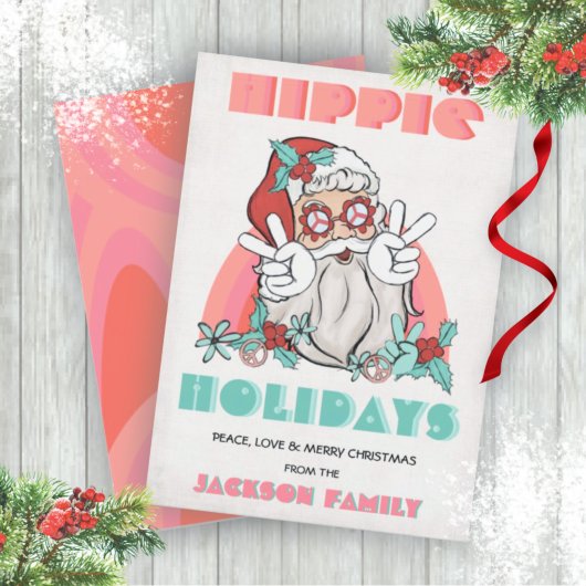 Hippie Feestdagen kerstrecro Santa Holiday Card Kaart