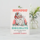 Hippie Feestdagen kerstrecro Santa Holiday Card Kaart (Staand voorkant)