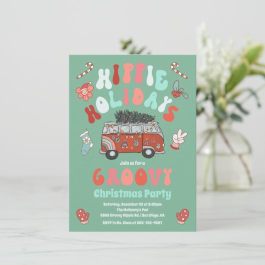 Hippie Feestdagen Kerstresten Van Party Kaart (Staand voorkant)