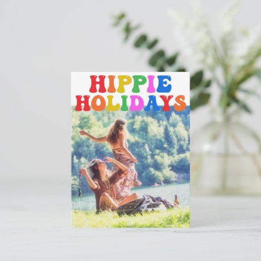 Hippie Feestdagen Retro 70s  kerstfoto Briefkaart (Staand voorkant)