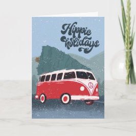 Hippie Feestdagen Retro Bus & Boom Wenskaart Kaart