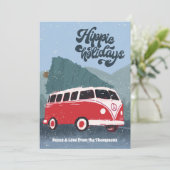 Hippie Feestdagen Retro Bus Holiday Card Feestdagenkaart (Staand voorkant)