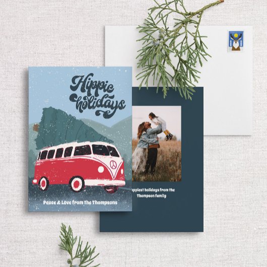 Hippie Feestdagen Retro Bus Holiday Card Feestdagenkaart