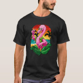 Hippie Flamingo Draag Vredesgebarentaal Zonnebril  T-shirt (Voorkant)