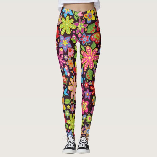 Hippie Floral Petals Patterned | LEGGINGS (Voorkant)