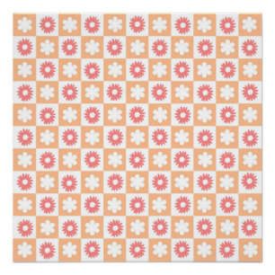 Hippie Flower Checkerboard Patroon Perfect Poster