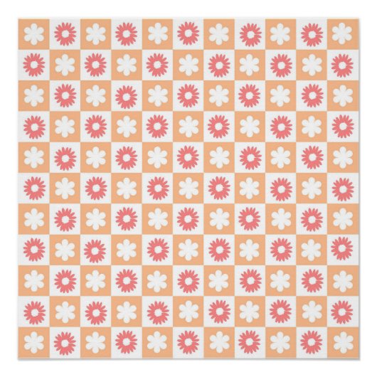 Hippie Flower Checkerboard Patroon Perfect Poster (Voorkant)