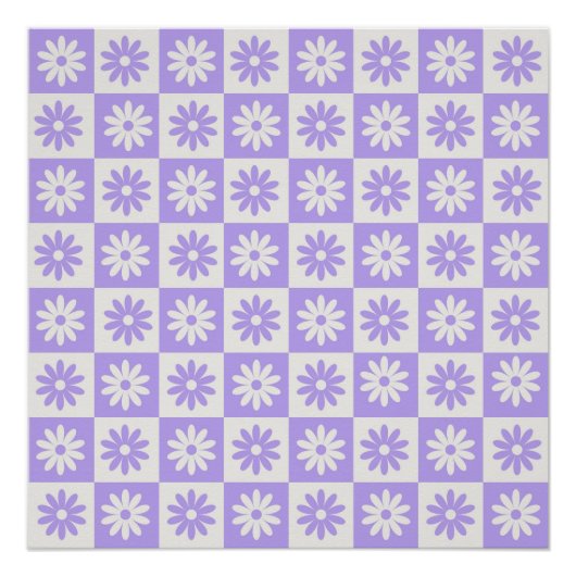 Hippie Flower Checkerboard Pattern Paars Perfect Poster (Voorkant)