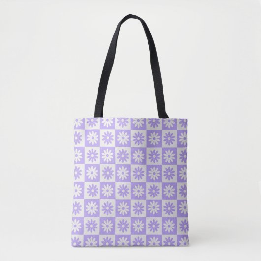 Hippie Flower Checkerboard Pattern Paars Tote Bag (Voorkant)