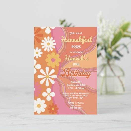 Hippie Flower Power 70s 60s Birthday Party Kaart (Staand voorkant)