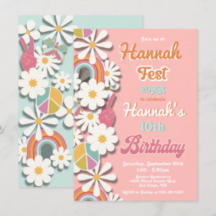 Hippie Flower Power 70s 60s Birthday Party Kaart