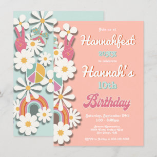 Hippie Flower Power 70s 60s Birthday Party Kaart