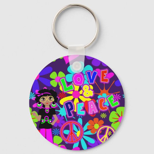 Hippie Flower Power Groovy van 60's Sleutelhanger (Voorkant)
