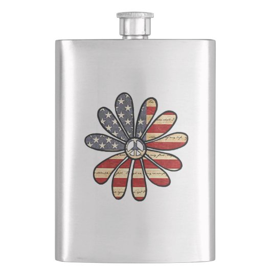 Hippie Flower Power Peace Sign Amerikaanse vlag Flacon (Voorkant)