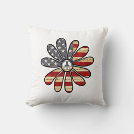 Hippie Flower Power Peace Sign Amerikaanse vlag Kussen