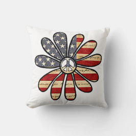 Hippie Flower Power Peace Sign Amerikaanse vlag Kussen