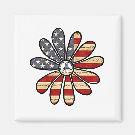 Hippie Flower Power Peace Sign Amerikaanse vlag Magneet (Voorkant)