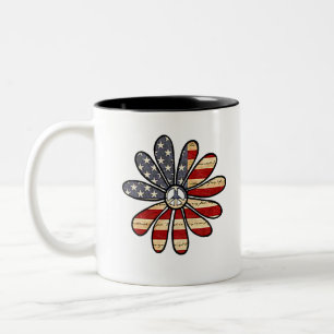 Hippie Flower Power Peace Sign Amerikaanse vlag Tweekleurige Koffiemok
