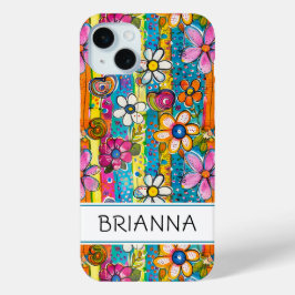 Hippie Flower Power Personalized iPhone 15 Mini Hoesje
