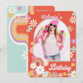 Hippie Flower Power Photo Afstuderen Invitation Kaart (Voorkant / Achterkant)