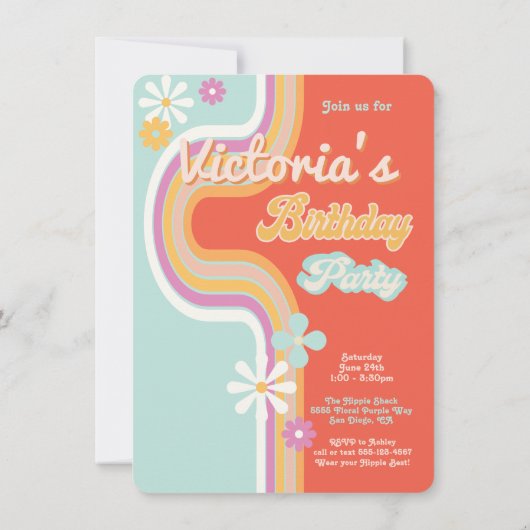 Hippie Flower Power Photo Afstuderen Invitation Kaart (Achterkant)