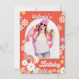 Hippie Flower Power Photo Afstuderen Invitation Kaart