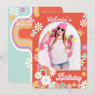 Hippie Flower Power Photo Afstuderen Invitation Kaart