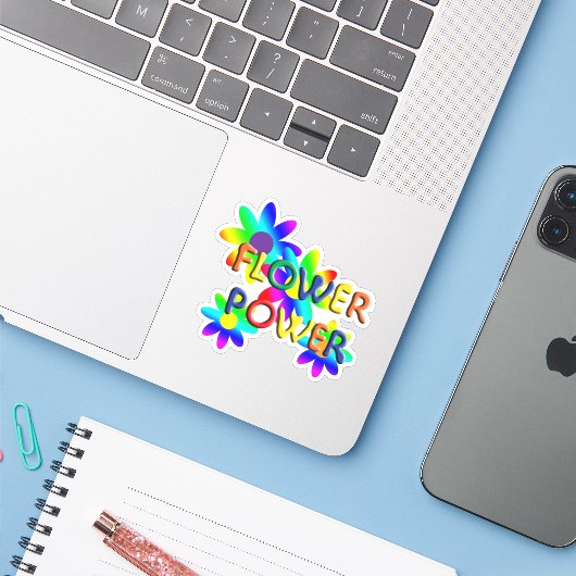Hippie Flower Power Sticker (Laptop met iPhone)