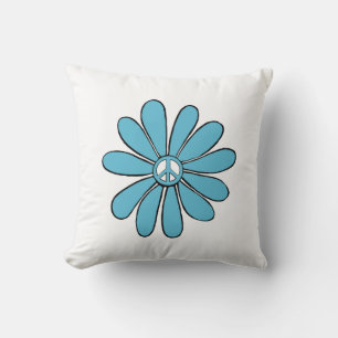 Hippie Flower Power Vredesbord in Aqua Kussen
