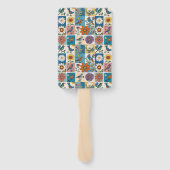 Hippie Folk Art Bloemstuk Patchwork Met Vogels Handwaaier (Achterkant)
