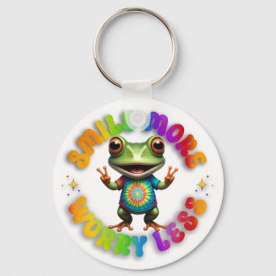 Hippie Frog Happy Positive vibes Schattige en kleu Sleutelhanger