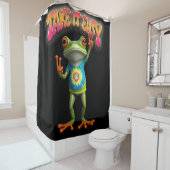 Hippie Frog Take it Easy Fun Colorful  Douchegordijn (In situ)