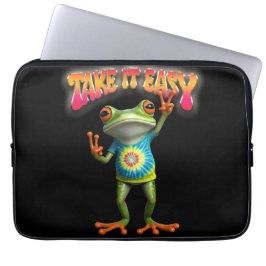 Hippie Frog Take it Easy Fun Colorful  Laptop Sleeve