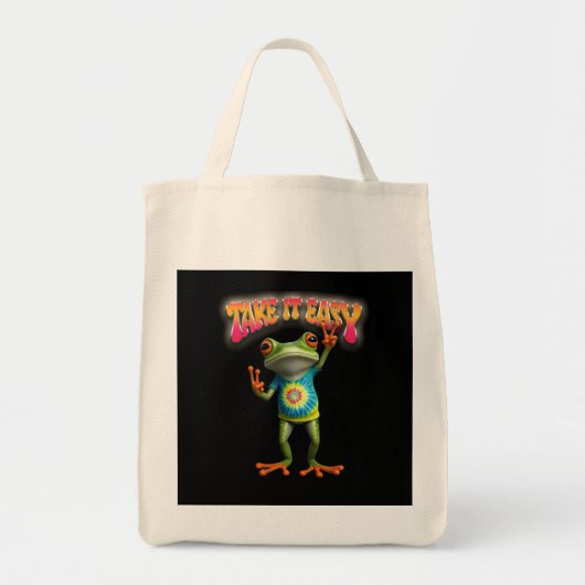 Hippie Frog Take it Easy Fun Colorful  Tote Bag (Voorkant)