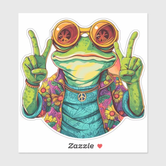 Hippie Frog Vredesbord Sticker (Vel)