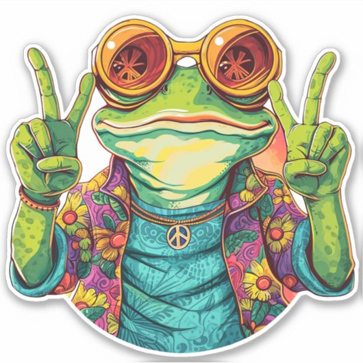 Hippie Frog Vredesbord Sticker (Voorkant)