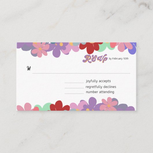 Hippie funky groovy floral bruiloft RSVP Informatiekaartje (Voorkant)