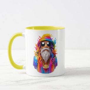 Hippie gast kleurrijk regenboog portret geel thema mok