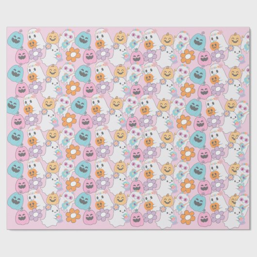 Hippie Ghost Pink Halloween Cadeaupapier (Vlak)