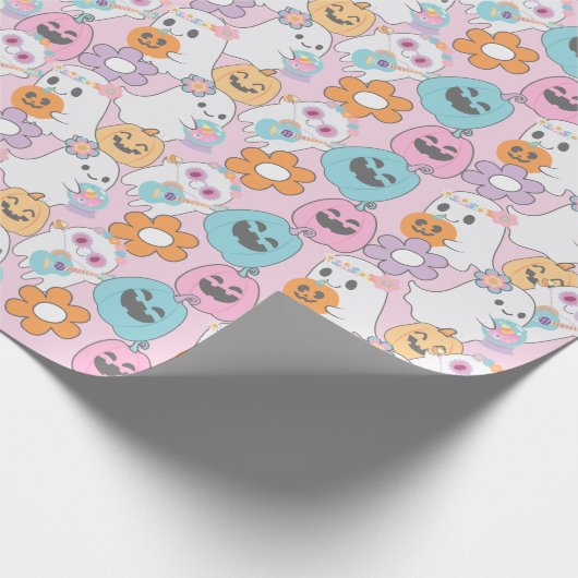 Hippie Ghost Pink Halloween Cadeaupapier (Hoek)