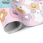 Hippie Ghost Pink Halloween Cadeaupapier (Rol Hoek)